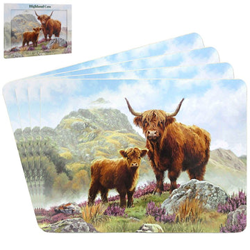 Set of 4 Cork Back Highland Cow Placemats