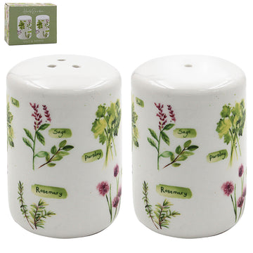 Salt & Pepper Shaker Set Ceramic Green Herb Garden