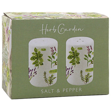 Salt & Pepper Shaker Set Ceramic Green Herb Garden