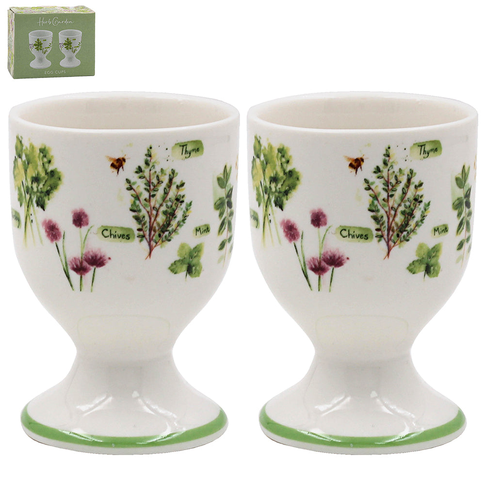Ceramic Egg Cups Set of 2 Green Herbs Garden