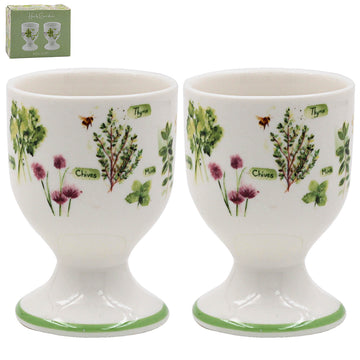 Ceramic Egg Cups Set of 2 Green Herbs Garden