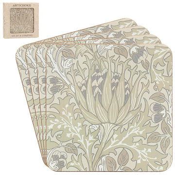 4pcs W.Morris Artichoke Floral Cream Cork Coasters