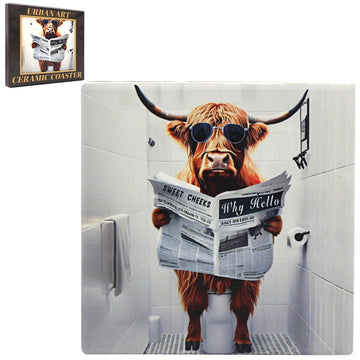Highland Cow Loo Ceramic Coaster