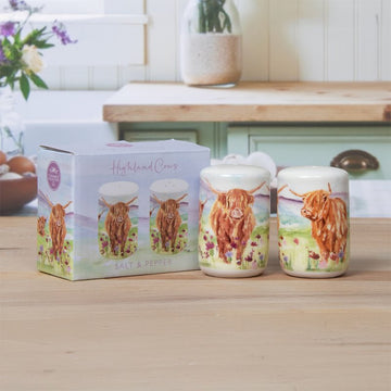 4Pcs Highland Cows Ceramic  Salt & Pepper Shakers and Egg Cups Set