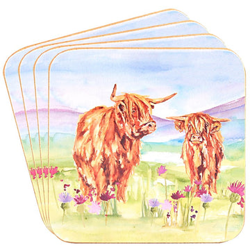 8Pcs Highland Cows Cork-Backed Placemats & Coasters Set