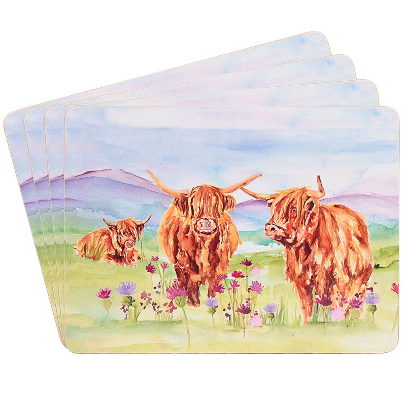 4Pcs Highland Cow Placemats Set