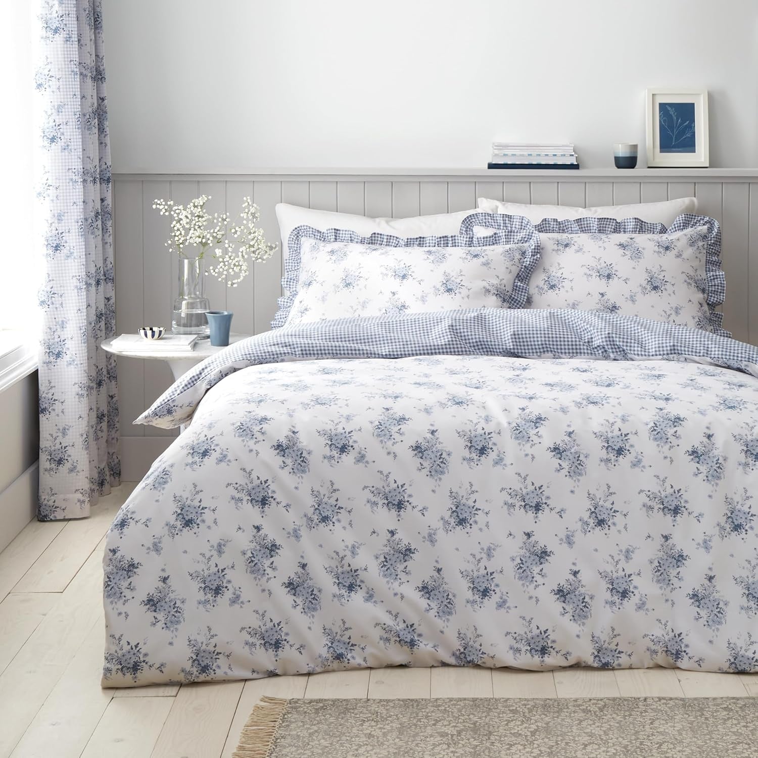 Catherine Lansfield shabby chic Gingham Duvet Cover Set, King, Blue