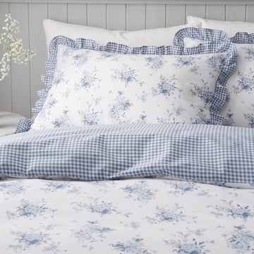 Catherine Lansfield shabby chic Gingham Duvet Cover Set, Double, Blue