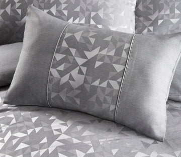 4pcs Jacquard Geometric King Duvet Cover Set with Cushion - Lucien Silver Grey