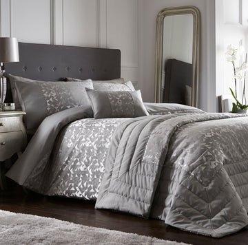 Jacquard Geometric Quilted Bed Throwover Bedspread Lucien Silver Grey