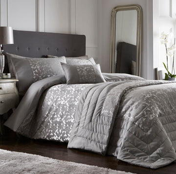 Lucien Jacquard Geometric Duvet Cover Set Silver Grey, Single