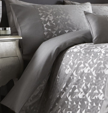 Lucien Jacquard Geometric Duvet Cover Set Silver Grey, Single