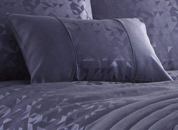 Lucien Jacquard Geometric Filled Boudoir Cushion Navy Blue