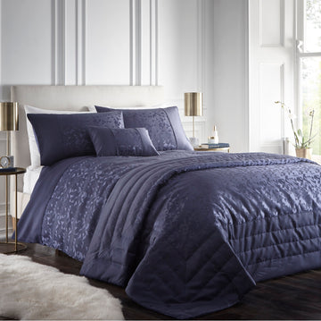 Jacquard Geometric Quilted Bed Throwover Bedspread Lucien Navy Blue