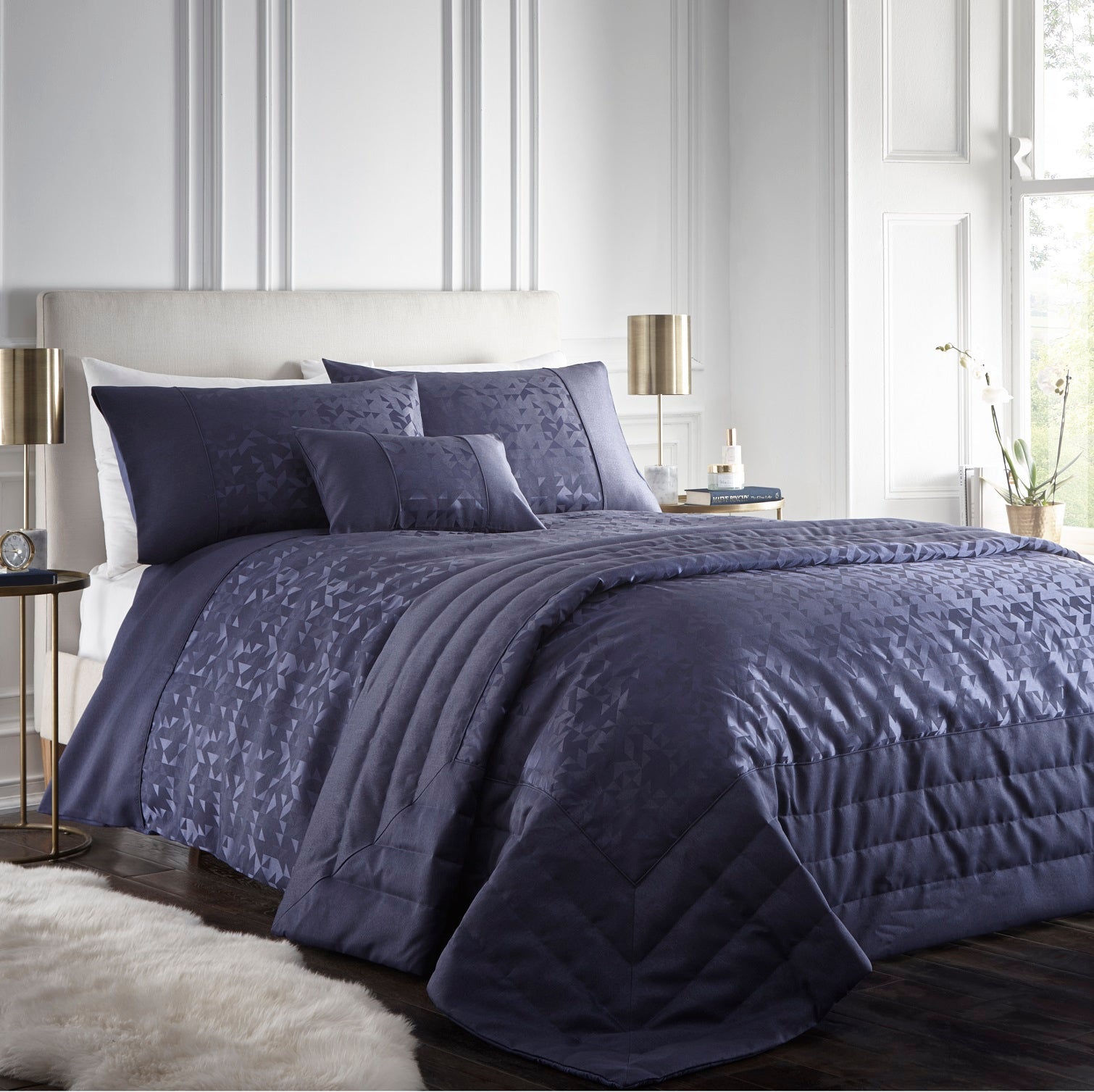 Jacquard geometric duvet cover set, Single, Lucien Navy