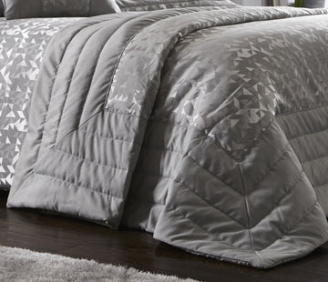 Jacquard Geometric Quilted Bed Throwover Bedspread Lucien Silver Grey