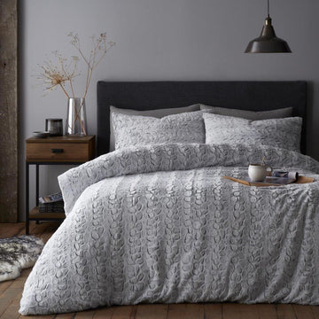 Luxe Pebble Fluffy Faux Fur Duvet Cover Set King Charcoal Grey