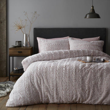 Luxe Pebble Fluffy Faux Fur Duvet Cover Set King Blush Pink