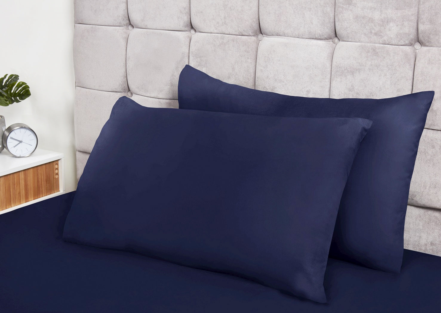 2Pcs Navy Plain Dyed Pillowcases