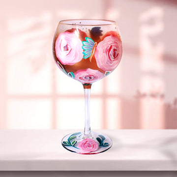 Lynsey Johnstone Hand Painted Cocktail Gin Glass Pink Roses