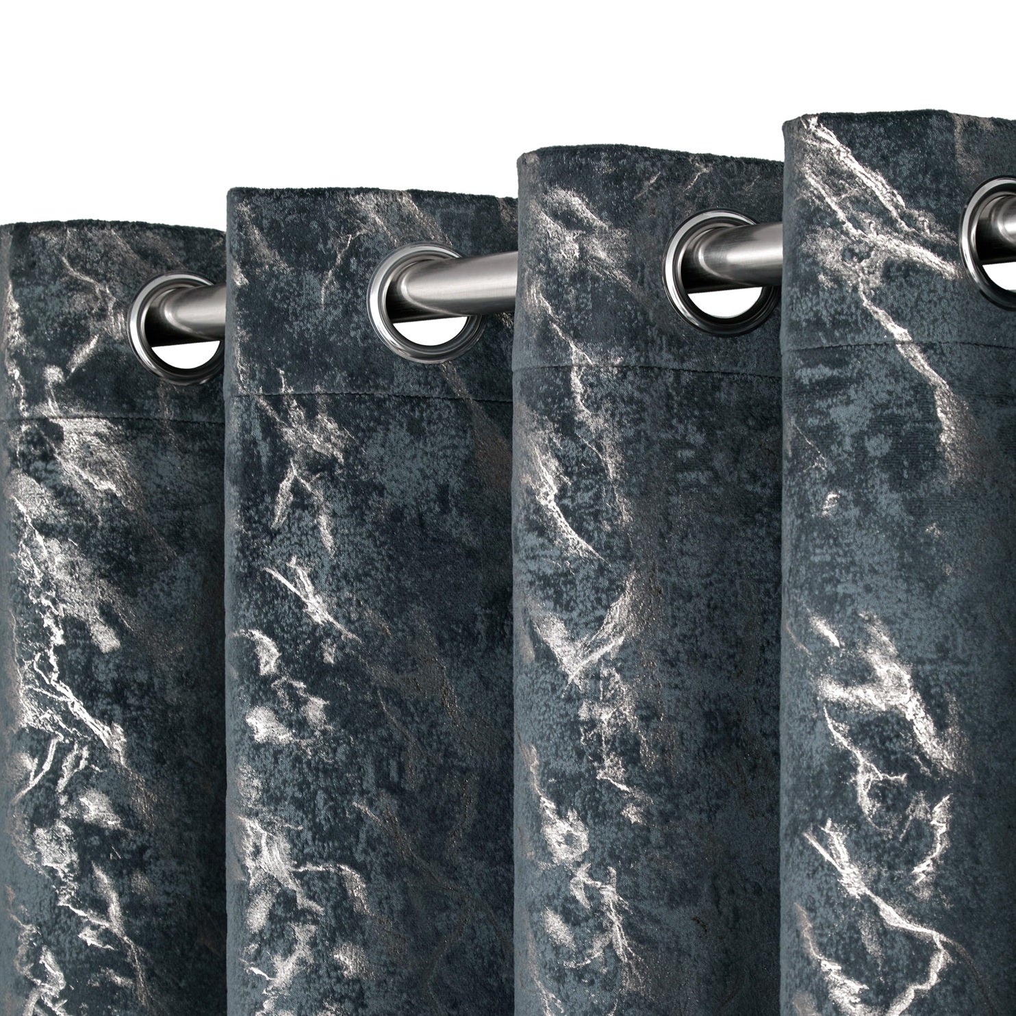 Marble Velvet Blackout Eyelet Ring Top Curtains 66" x 72" - Silver Grey & Gold