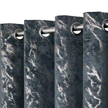 Marble Velvet Blackout Eyelet Ring Top Curtains 90" x 90" - Silver Grey & Gold