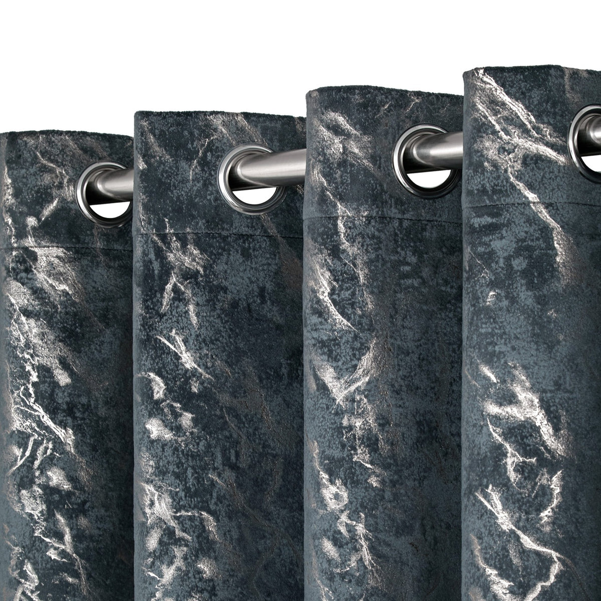 Marble Velvet Blackout Eyelet Ring Top Curtains 66" x 72" - Silver Grey & Gold