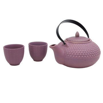 800ml Purple Stoneware Oriental Hobnail Teapot & 2 Cups Set