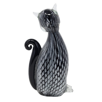 Black & White Striped Cat - Objets D'Art Glass Figurine