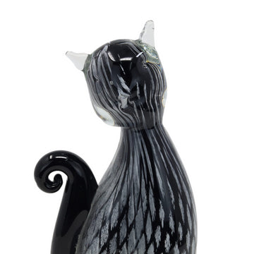Black & White Striped Cat - Objets D'Art Glass Figurine