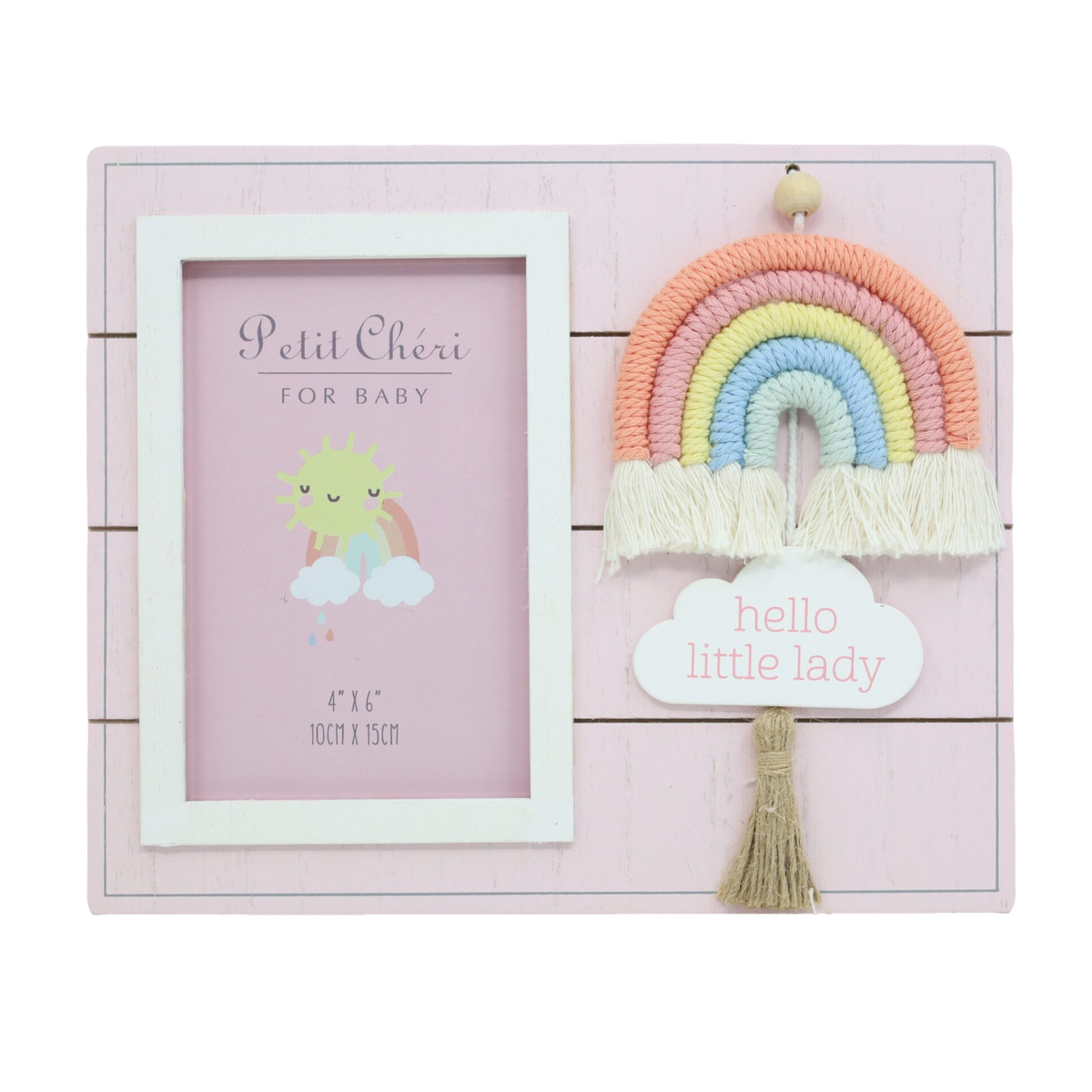 Little Lady with Macrame Rainbow - Petit Cheri Wooden Photo Frame