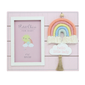Little Lady with Macrame Rainbow - Petit Cheri Wooden Photo Frame