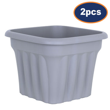 2pc 40cm Grey Square Plastic Planter