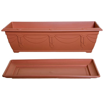 60cm Brown Venetian Plastic Window Box Planter & Drip Saucer