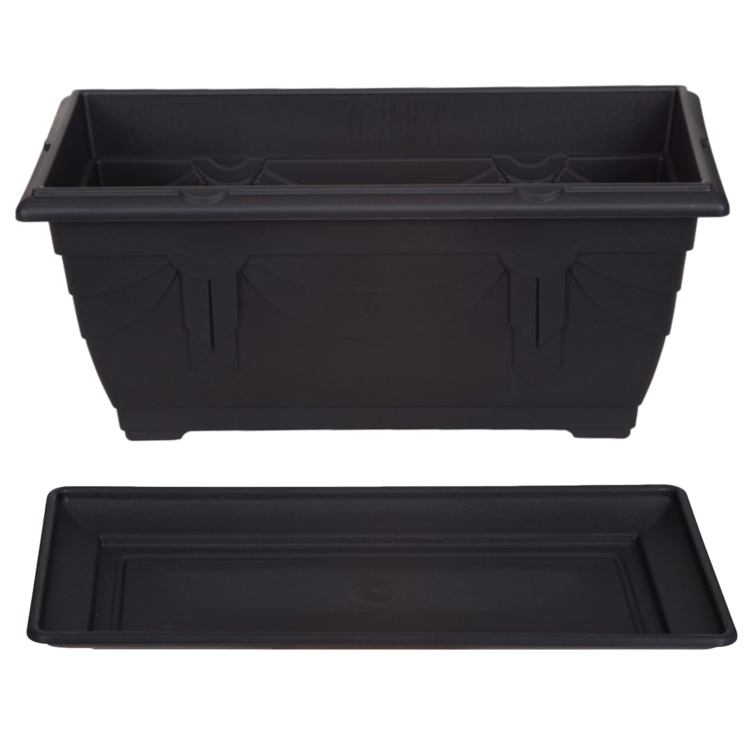 40cm Black Venetian Plastic Window Box Planter & Drip Saucer