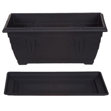 40cm Black Venetian Plastic Window Box Planter & Drip Saucer
