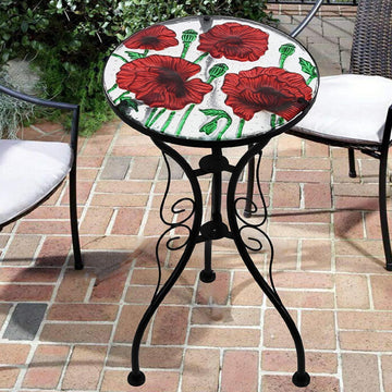 Poppies Round Glass Top Foldable Bistro Table