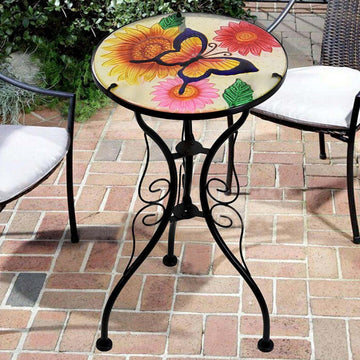 Butterfly Round Glass Top Foldable Bistro Table