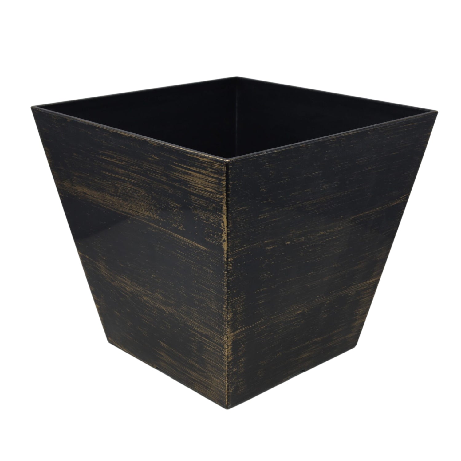 12 Inch Black Standard Square Planter With Gold Brush
