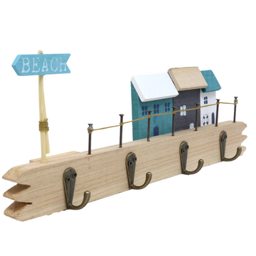 Beach House Wall Mounted Plaque With Coat Hooks