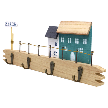 Beach House Wall Mounted Plaque With Coat Hooks