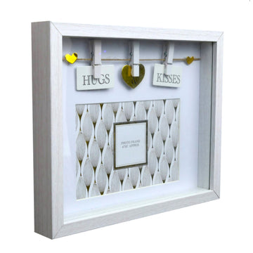 4x6 White Wooden Gold Heart Peg Picture Frame - Hugs Kisses