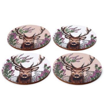 4Pcs Wild Stag Round Cork Coasters