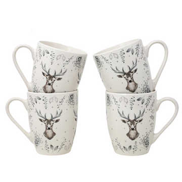 Set Of 4 Christmas Silver Deer Coffee Mug