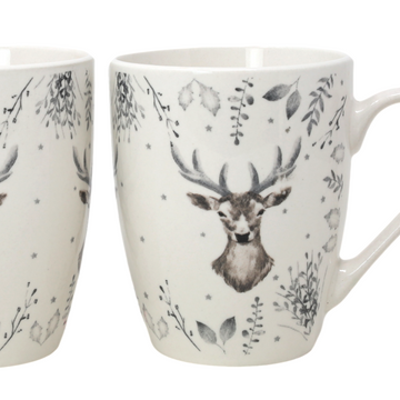 Set Of 4 Christmas Silver Deer Coffee Mug