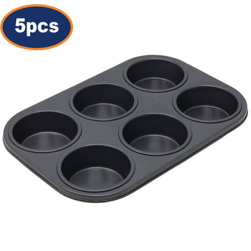 5Pcs 6 Cup Carbon Steel Non-Stick Cupcake Baking Tray