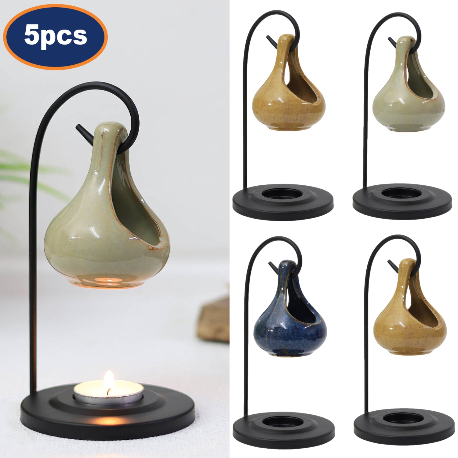 5Pcs Ceramic Hanging Teardrop Oil Burner Night Light