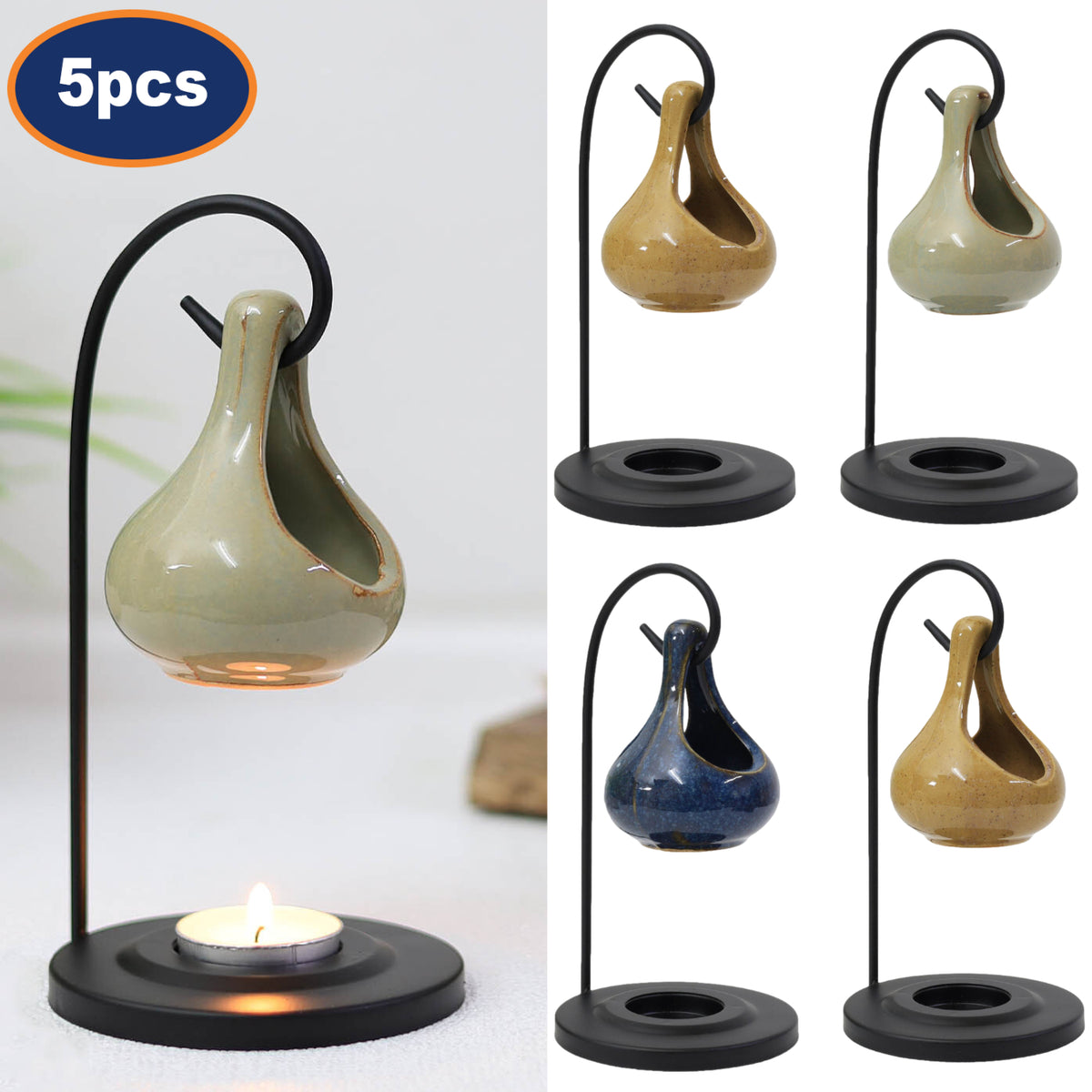 5Pcs Ceramic Hanging Teardrop Oil Burner Night Light