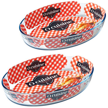 2Pcs O'Cuisine 2L Oval Clear Borosilicate Glass Oven Dish