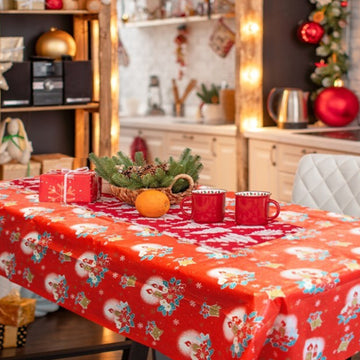 52"x 70" Red Rectangular Christmas Festive Design Table Cloth Cover